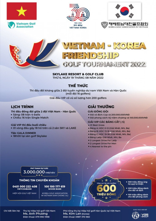 Chính thức mở đăng ký cho giải VietNam – Korea Friendship Golf Tournament 2022