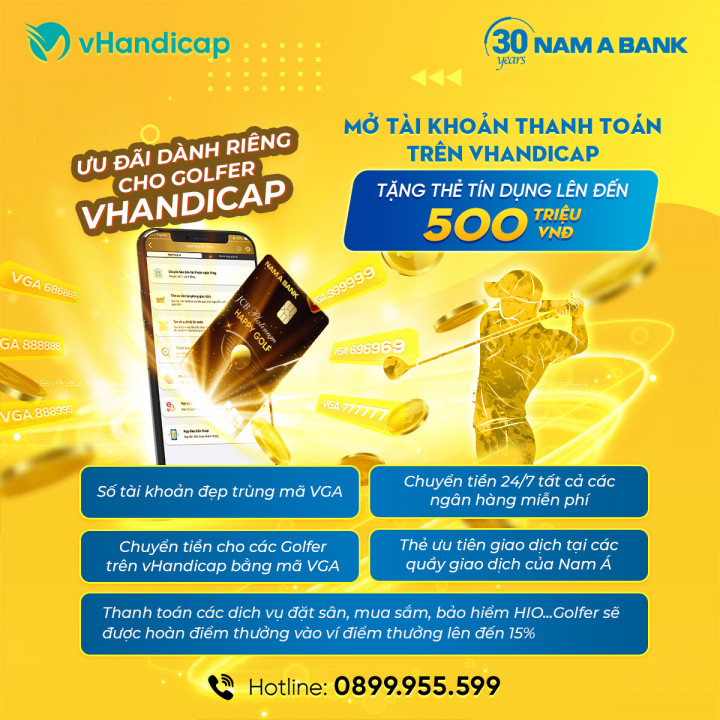 Hoàn tiền khi thanh toán các dịch vụ trên vHandicap qua tài khoản liên kết ngân hàng Nam A Bank