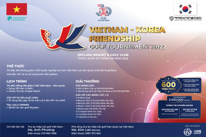 Việt Nam – Hàn Quốc tổ chức giải golf giao hữu kỷ niệm 30 năm thiết lập quan hệ ngoại giao